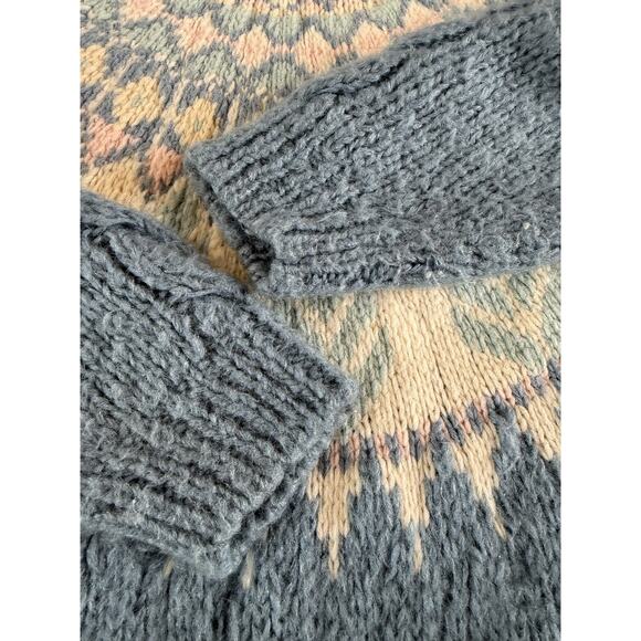 Vtg Wool Women's M Hand Knit Ski Sweater Blue Fair Isle MNZ Cottagecore Prairie - Picture 9 of 10